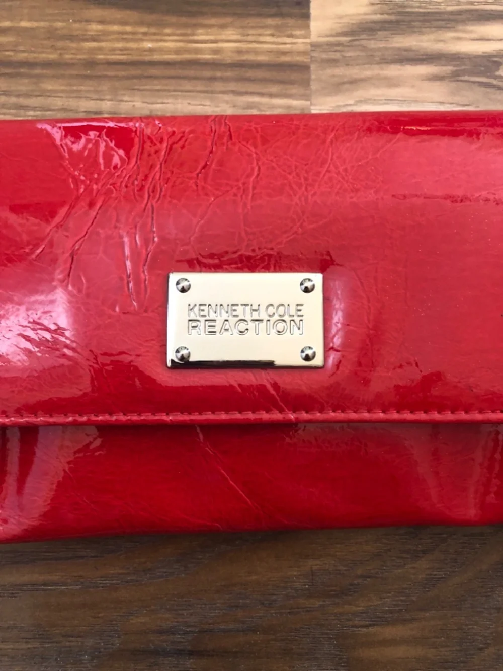 Kenneth Cole Y2K Inspired Red Chrome Patent Leather Clutch Wallet Purse -NWOT